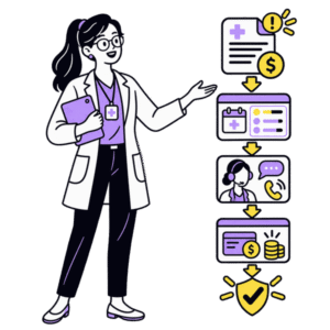 Healthcare professional managing outstanding medical claims, follow-up, and account receivables.