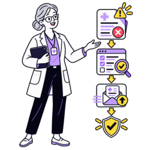 Healthcare professional reviewing a denied medical claim, correcting issues, and preparing it for resubmission.