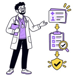 Healthcare professional reviewing patient eligibility and insurance benefits verification.