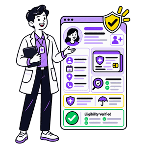 Healthcare professional reviewing patient onboarding information and insurance eligibility verification.
