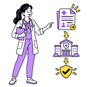 Healthcare professional reviewing a prior authorization request and approval workflow.